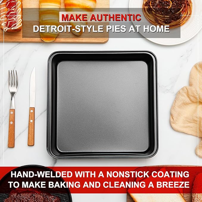 3 Pcs Detroit Style Pizza Pan 10 x 10 x 1.8 in Hard Rectangular Deep Pizza Pans Non Stick Sicilian Style Pizza Pan Dish Pre Seasoned Bakeware Kitchenware