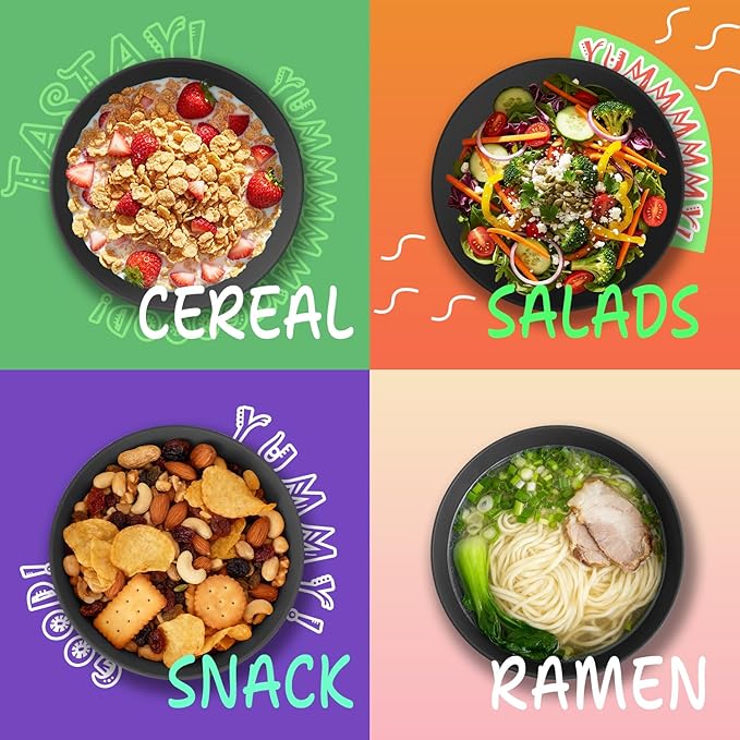 Wheat Straw Bowls Set of 6, Unbreakable Lightweight 26 OZ Cereal Bowls for Kitchen, Reusable Salad Bowl, Microwave & Dishwasher Safe Bowl Set, Black