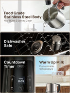 Dreo Milk Frother [Upgraded], All-in-1 Electric Foam Maker for Coffee, 15oz/450ml Automatic Foam Frother for Latte Art-level Microfoam, 30+ Drinks, Easy to Clean, Dishwasher Safe, LED display