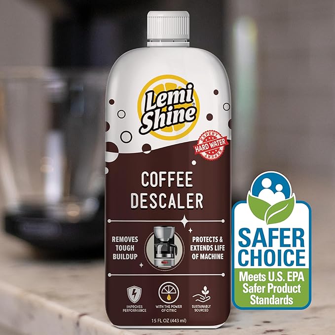 Lemi Shine Coffee Machine Descaler With Powerful Citric Acid | Coffee Maker Cleaning Supplies | Universal Cleaner Works For Nespresso, Keurig, Breville, & More, 4 Uses - 15 oz. Bottle