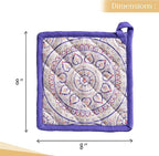Maison d' Hermine Pot Holders 100% Cotton Heat Resistant Potholders 8" x 8" Hot Pads with Loop BBQ, Cooking, Baking, Grilling, Kitchen, Handling Hot Pans Spring/Summer (Pack of 1, Mandala)