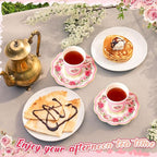 168 Pcs Floral Paper Tea Cups and Saucers Set, Severs Disposable Tea Party Supplies 6 Inch Plate, Saucer, Napkin, Paper Tea Cups with Handle for Tea Party Decorations