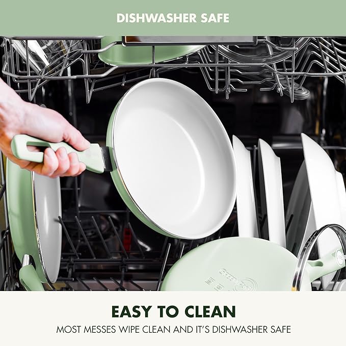GreenPan Dover Healthy Ceramic Nonstick, 12 Piece Cookware Pots and Pans Set, PFAS-Free, Dishwasher Safe, Comfort Grip Handle, Pastel Green