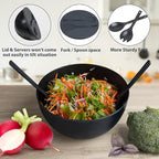 10" Large Salad Bowl with Sealing Lid & Serving Utensils,135Oz, Black Big Bamboo Fiber Salad Serving Bowl with Servers for Mixing/Serving (Silicone Dark Grey Lid)