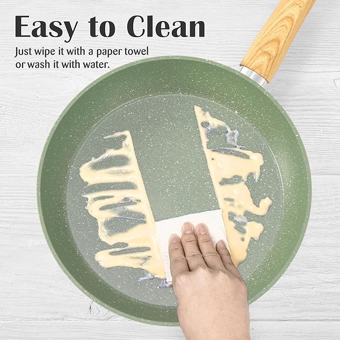 DishDelight Induction Pots and Pans Set Non Stick, 12 Piece Nonstick Induction Granite Kitchen Cookware Sets, Induction Cookware Frying Pans and Saucepan Set, Nonstick Granite Cooking Set, Green