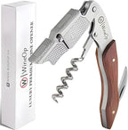 WineOp Professional Wine Opener Luxury Double Hinged Waiter's Corkscrew Wine Bottle Key - Cork screwer for Servers, Bartenders, Sommelier and Home Use | All-In-One Stainless Steel (Rosewood Handle)