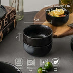 S&Q'S CERAMICS Ceramic Small Bowls for Kitchen, Set of 6, 9 ounces Ice Cream Bowls, Small Serving Bowls for Soup, Dipping, Condiments, Side Dishes, Snack, Prep (Black and Grey