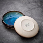 Ceramic Dinner Plates Set of 4, 6 Inch Large Porcelain Pasta and Salad Plates, Stoneware Plate Set for 4, Handmade Round Dishes for Home Decor, Microwave,Oven,and Dishwasher Safe, Blue