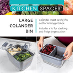 Kitchen Spaces Colander Stackable Food Storage Bin, Large, Gray, 11"L x 7"W x 9"H