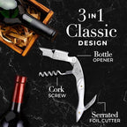 Zulay Kitchen Corkscrew Wine Opener - Premium 420 Stainless Steel & Resin Wine Bottle Opener - Double Hinged Opener with Foil Cutter & Cap Remover - Resin