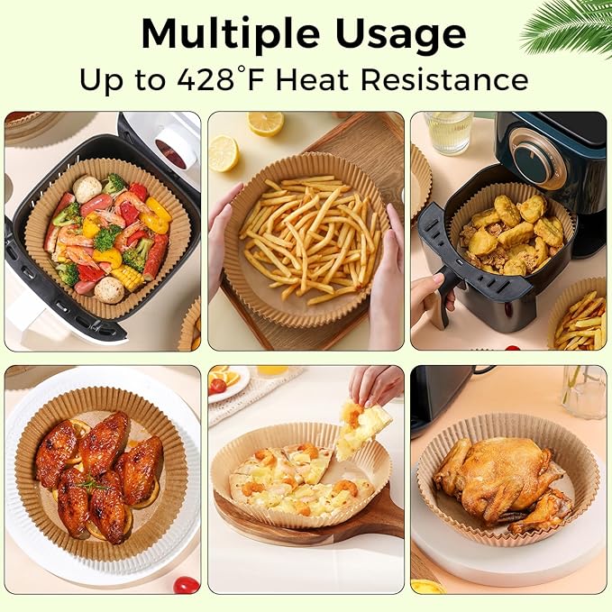 Ctizne Air Fryer Paper Liners Disposable, 200PCS 8inch Airfryer Oven Insert Parchment Paper Sheets Round, Non Stick Food Grade Baking Liner for 5Qt/6Qt/7Qt/8Qt Air Fryer Basket