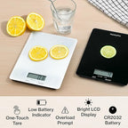 PantryPro Glass Platform Digital Kitchen Scale - 11lbs / 5kg Capacity - LCD Display g kg oz lb fl.oz ml - CR2032 Battery Included - Black