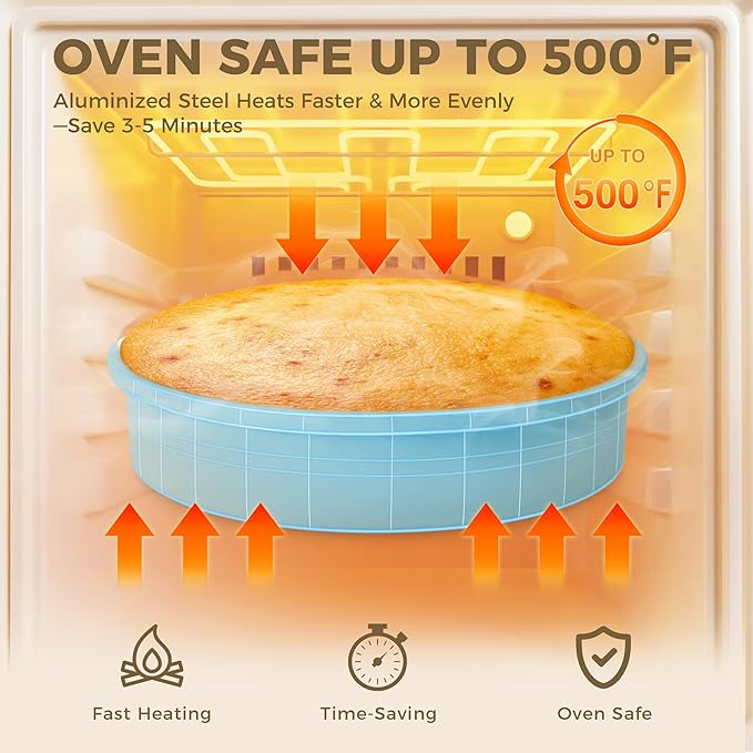 HONGBAKE 9 Inch Round Cake Pan Set of 2, Nonstick Ceramic Coating Cake Molds with Diamond Texture, Aluminized Steel Cake Pans Sets for Baking & Cheesecake, Heavy Duty & Non-Toxic (Light Blue, 2PCS)