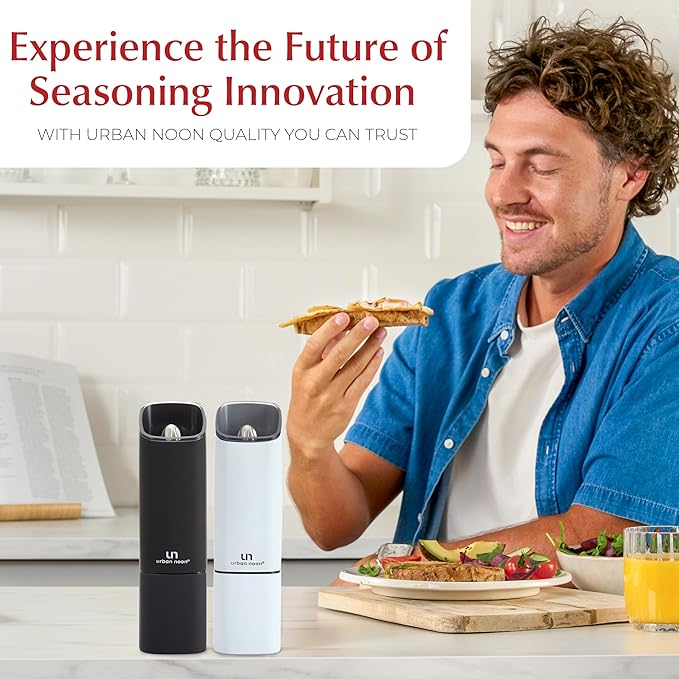Automatic Salt and Pepper Grinder Set - Rechargeable Electric Salt and Pepper Shakers with Adjustable Coarseness, LED Light, One-Handed Use, Gravity Salt Grinder and Electric Pepper Mill