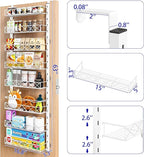 MIAOLI Over the Door Organizer, White 8-Tier Pantry Door Organizer with Adjustable Basket, Hanging Spice Rack Cabinet Door Shelves, Laundry Room Organization and Storage