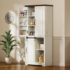 YITAHOME Pantry Cabinet, 71-Inch Tall Freestanding Storage Cabinet with 4 Drawers, Farmhouse Cupboard with Doors Storage, Adjustable Shelves, for Living Room, Dining Room, White Walnut