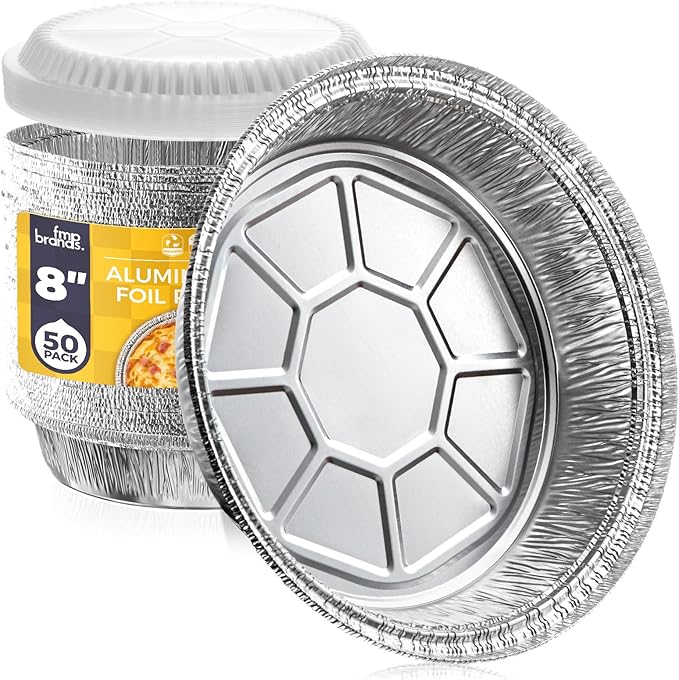 Fit Meal Prep 50 Pack 8" Round Aluminum Foil Pans with Clear Dome Lids, Pie Tins Disposable 8 inch with Lids, Take Out Containers, Freezer Oven Safe Aluminum Baking Pans for Storing, Cooking, Storage