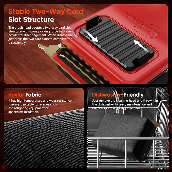 Grill Brush Bristle-Free Steam Cleaning, BBQ Brush Replaceable Heat-Resistant Kevlar Head with Grill Scraper Safe Barbecue Grill Cleaner-Red