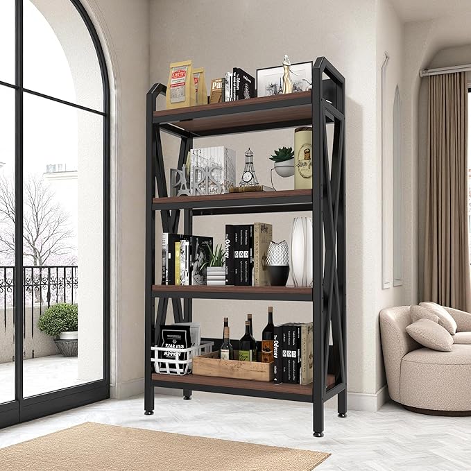 KEIKI 4-Tier Kitchen Bakers Rack with Storage, 55'' Microwave Stand, Bookcase Shelf Adjustable Shelves Freestanding, Bakers Rack for Kitchen, Garage, Pantry, Bathroom