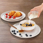 AmorArc 18 Pieces Ceramic Dinnerware Sets for 6, Handpainted Stoneware Plates and Bowls Set with Rustic Terracotta Underside, Scratch Resistant Dishes Set, Dishwasher & Microwave Safe, White