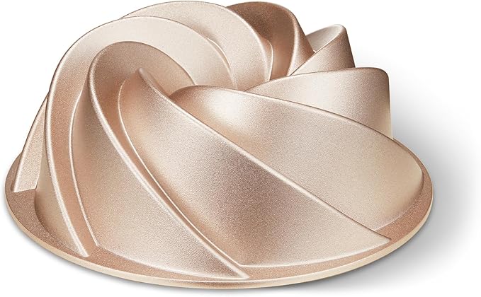 KITESSENSU Non-Stick Cake Pan, 9.5-Inch Aluminum Cake Mold, 10 Cup Fluted Heavy Duty Tube Pan, Durable Rust & Scratch-Resistant, Baking Mold for Jello, Gelatin, Chocoflan, Flan, Marissa, Gold