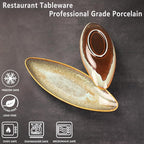 Serving Platter Olives Plate Large Tray Set of 4, For Entertaining Porcelain Trays, Salad, Appetizer, Pasta,Microwave, ovens dishwashers Safe,Brown reactive glaze 15.4 Inch