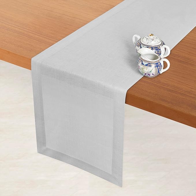 D'Moksha Homes Linen Silver Grey Table Runner 120 Inches Long - 100% Pure Linen Dining Table Runner 14 x 120 Inch for Summer, Fall and Halloween - Machine Washable