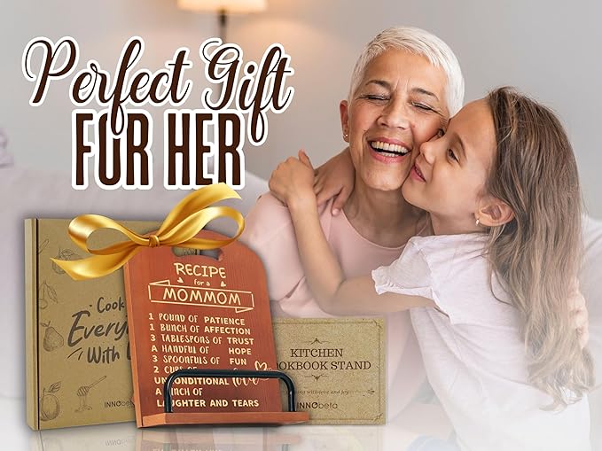 InnoBeta Mommom Gifts from Grandkids, Cookbook Stand for Kitchen Counter, Perfect Gifts for Mommom on Birthday, Adjustable Tablet Recipe Book Holder, Unique Kitchen & Home Decor