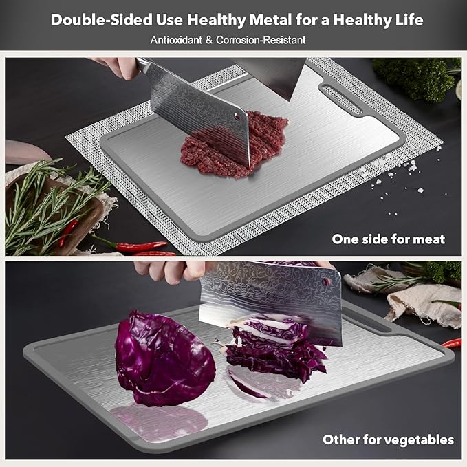 LaokiiyTitanium Cutting Boards For Kitchen, 100% Pure Cut Titanium Cutting Board, Food Grade Quality,Double-Sided Food-Grade Chopping Board Non-Stick Durable and easy to clean14.1X10