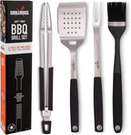 Heavy Duty BBQ Grilling Tool Set, Premium Soft Grip Tongs, Spatula with Bottle Opener and Serrated Edge, Barbecue Meat Fork, Stainless Steel Basting Brush, Premium BBQ Utensils Set (4 Piece)