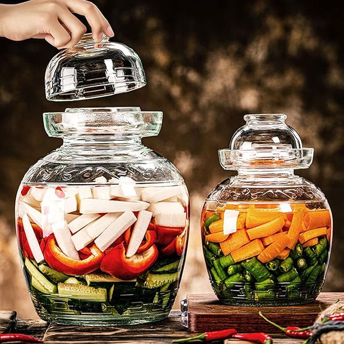 1.5L Pickle Jar Fermentation Jar, Fermentation Kit with Water Seal, Glass Jar with Lid Canning Jars for Pickles, Kimchi, Sauerkraut, Kombucha, Canning, Fermentation, and Wine Brewing