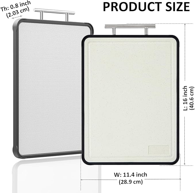 AceFly Stainless Steel Cutting Board, Dishwasher Safe Double Sided 316 Stainless Steel & Wheat Straw Cutting Board for Meat, Scratch Resistant & Non Toxic Chopping Board,Large Size 16" X 11"