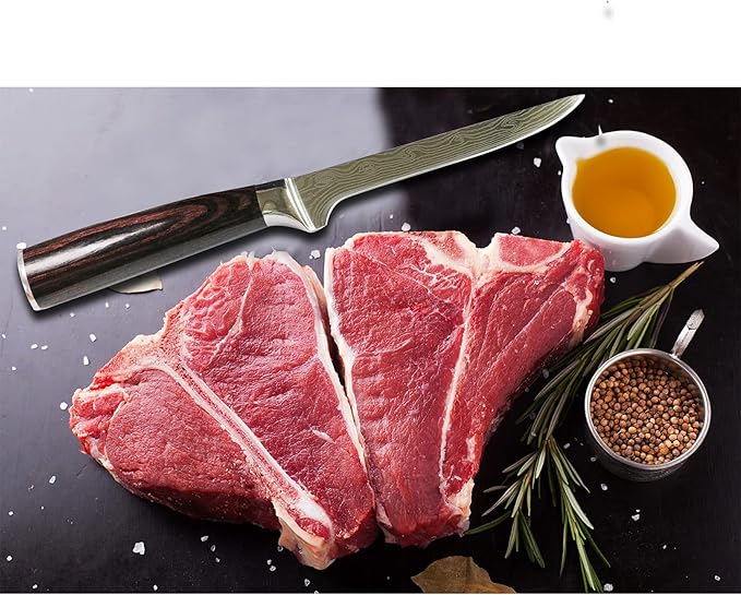 Premium Boning Knife with Sheath & Pocket Sharpener 6 Inch High Carbon Stainless Steel Japanese Fillet Professional Trimming Knife for Meat, Fish, Deboning