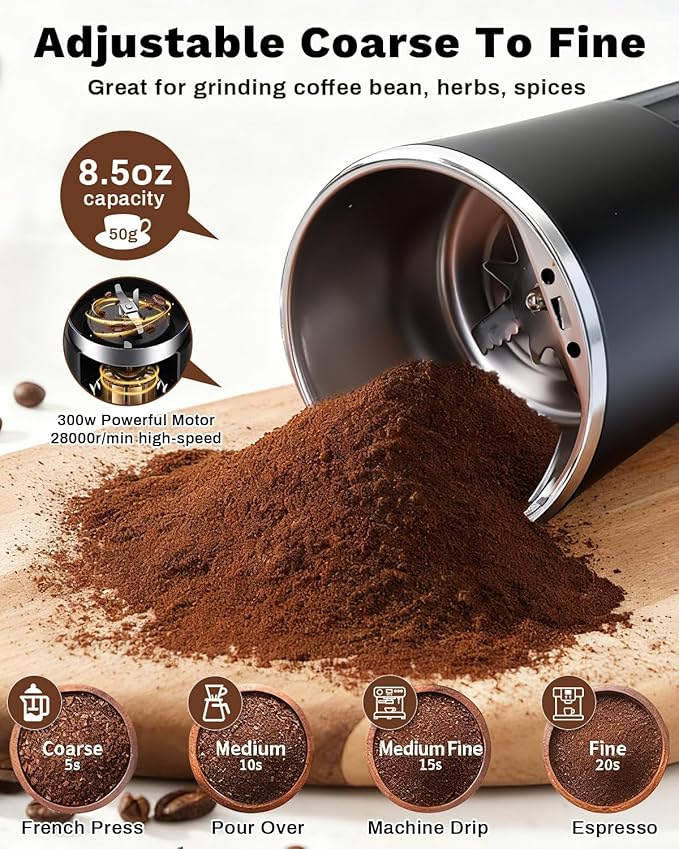 One Touch Coffee Grinder Electric 300W - Heavy-Duty Stainless Steel Blades Small Grinder for Spices & Coffee Beans for Home Use, With 50g Capacity, Ideal for Espresso & French Press