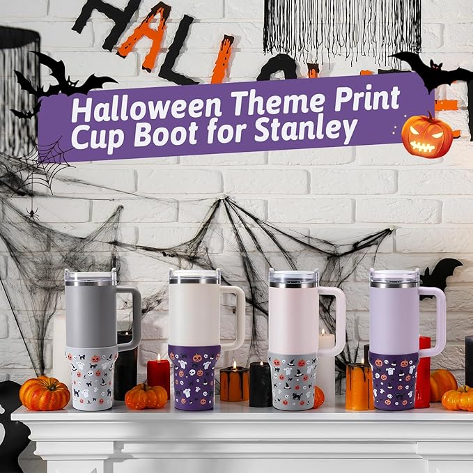 Halloween Boot for Stanley, Silicone Protector Sleeve for Stanley Quencher H2.0 FlowState Tumbler 20oz/30oz/Stanley Adventure Quencher Tumbler 24oz Cup Accessories (Purple)