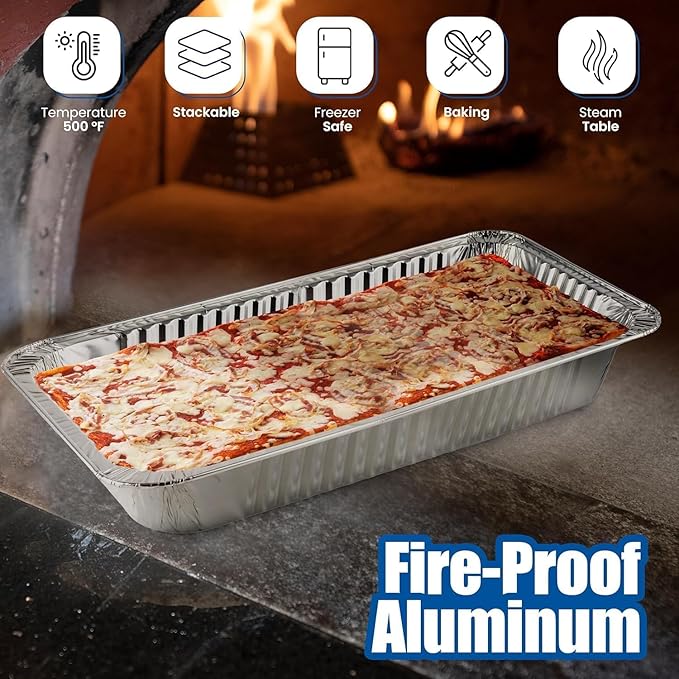 EHOMEA2Z Large Aluminum Pans With Lids Disposable Full Heavy Duty Roasting, Broiling, Baking, Catering Pans 21x13x3 (30, Full-Size w/Lids)