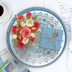 Round Cyan Decorative Tray for Coffee Table, Ottoman, 13” Plastic Serving Platter Tray with Handles for Entertaining, Living Room