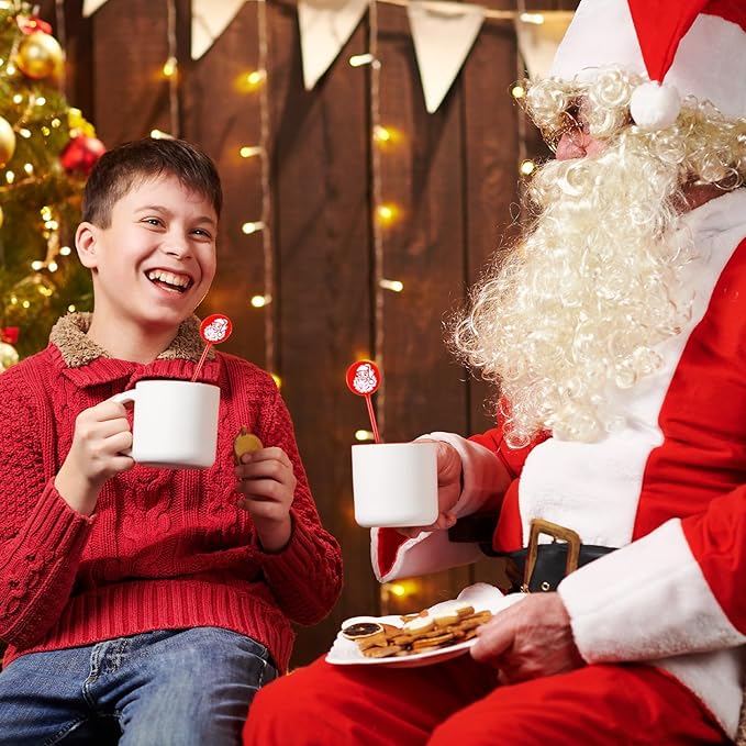 30 Pcs Christmas Drink Stirrers Xmas Stir Stick Holiday Coffee Swizzle Stick Reusable Plastic Hot Cocoa Bar Chocolate Decoration Cocktail Mixer(Santa Claus,Delicate Color)
