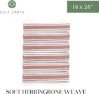 Salt Earth Kitchen Towels Cotton Dish Towel Size 24x14 Inches Set of 6 100% Ring Spun Cotton Absorbent Quick Dry Herringbone Weave Lint Free Washable Dishcloth Hanging Loop Color White & Red Stripe