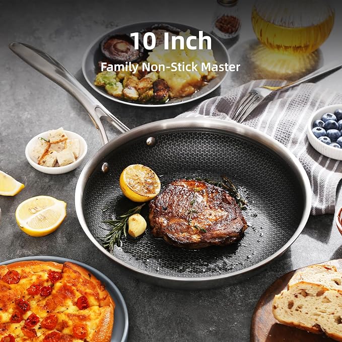 DELUXE Hybrid Ceramic Nonstick 10-Inch Fry Pan with Tempered Glass Lid, Skillet with Stay-Cool Handles, Dishwasher&Oven Safe, PFOA Free Compatible with All Cooktops