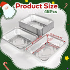 Atonofun 48 Pieces Christmas Foil Containers with Lids, 8 Holiday Designs, Holiday Food Containers, Disposable Cookie Tin Pan for Holiday Leftovers, Xmas Gift-Giving Party Supplies