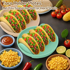 Silicone Taco Holder Plates Set of 2 - Reusable Taco Stand Plates with 4-Shell Slots, Oven/Microwave/Dishwasher Safe, Non-Slip Base for Tortillas Party Serving, Family Dinner & Meal Prep Accessories