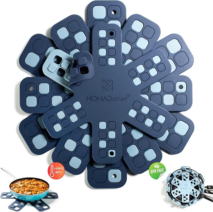 Dual-Use Silicone Pan Protectors for Stacking & Trivets for Hot Dishes | Silicone Trivet Mat | Perfect Pot and Pan Protectors for Stacking | Cookware Protectors for Stacking (6PCS-BLU/BLU)