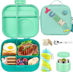 Kids Bento Lunch Box with 12oz Soup Thermo, Kids Leakproof Lunch Food Container with 4 Compartments, Insulated Lunch Bag & Water Cup for Girls Boys to School Travel