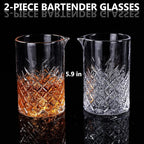 2 Pack Crystal Cocktail Mixing Glasses, 24oz, Thick Weighted Bottom, Professional Bartender's Mixer Glass Stirring Glasses, Bar Tools