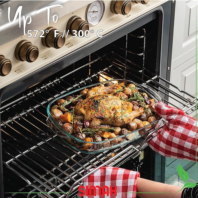 Simax Casserole Dish For Oven, 8 Quart Glass Baking Dish With High Lid Set, Microwave, Oven, and Dishwasher Safe Cookware, Borosilicate Glassware, Large Baking Dish