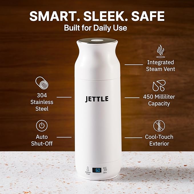 Electric Kettle - Travel Portable Heater for Coffee Tea Milk Soup - Stainless Steel Travel Water Boiler tea pot with Temperature Control - LED - Automatic Power Off - 450ml - Kitchen Appliance