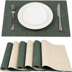 SUEH DESIGN Leather Placemats Set of 6 Reversible Table Mats Heat Resistant Waterproof No-Slip Place Mats for Dining Table Kitchen Parties, Dark Green and Beige