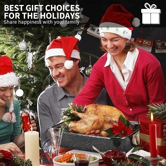 Roasting Pan with Rack, 21” Rectangular Granite Roaster Pan, 25lb Capacity, Large Roaster Pot for Baking Turkey with Versatile Lid