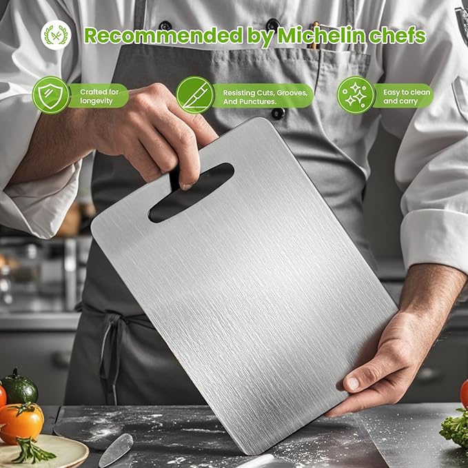 Titanium Cutting Board, 2025 New Upgrade 100% Pure Titanium Cutting Boards for Kitchen, Hygiene & Durability Non Stick Chopping Board, Double sided Cutting Board, Easy to Clean (15 * 11)